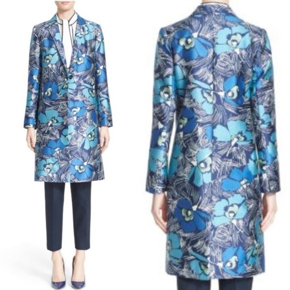 NWOT Nordstrom Signature and Caroline Issa Printed Wool Silk Topper Coat Size 12 - Picture 1 of 10